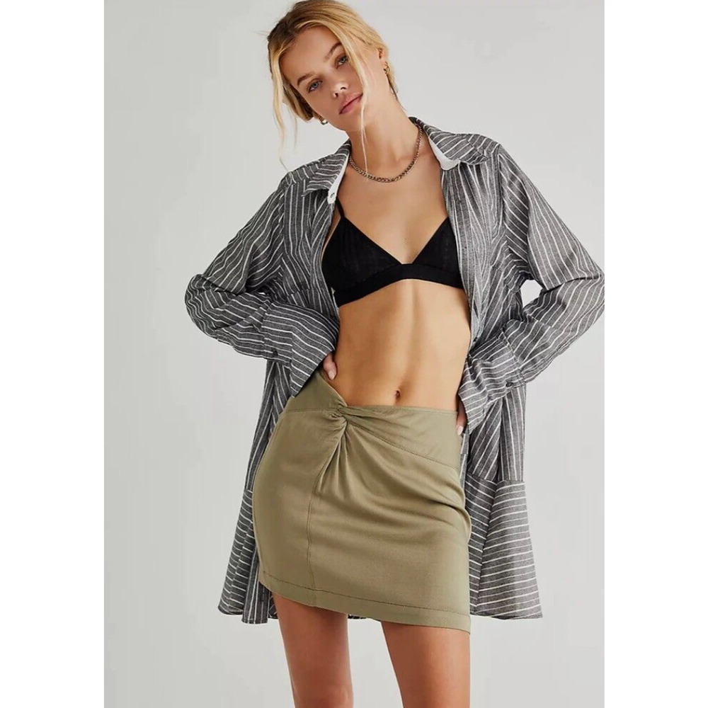 Free People Night Dreamer Twisted Mini Skirt Tropical Nut Khaki Brown Green 12